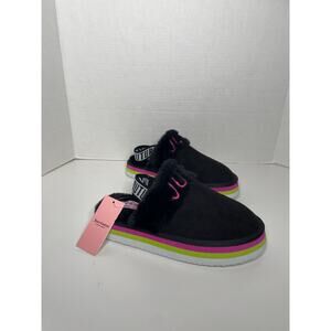 NEW Juicy Couture Women's Faux Fur Slide Sandals Slippers with Strap Back Size 6